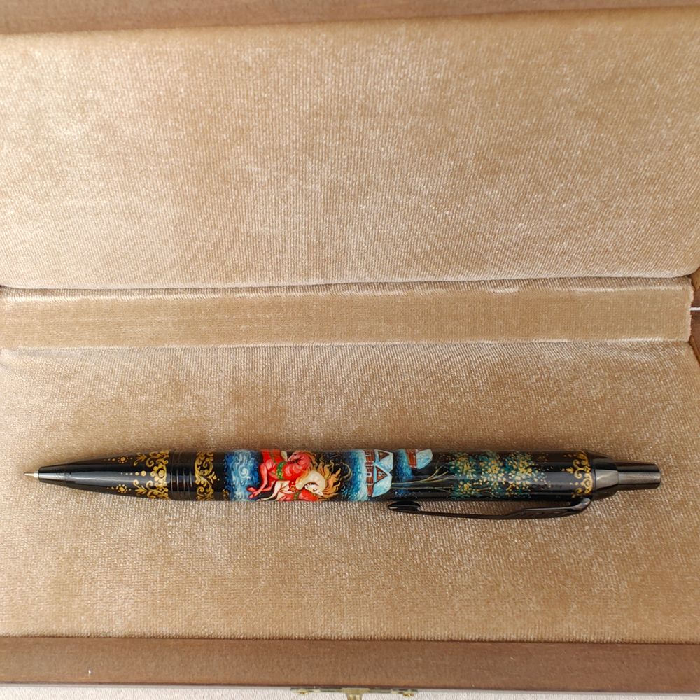 Ручка шариковая Parker "Сказочная тройка" на черном с ручной росписью Палех в футляре