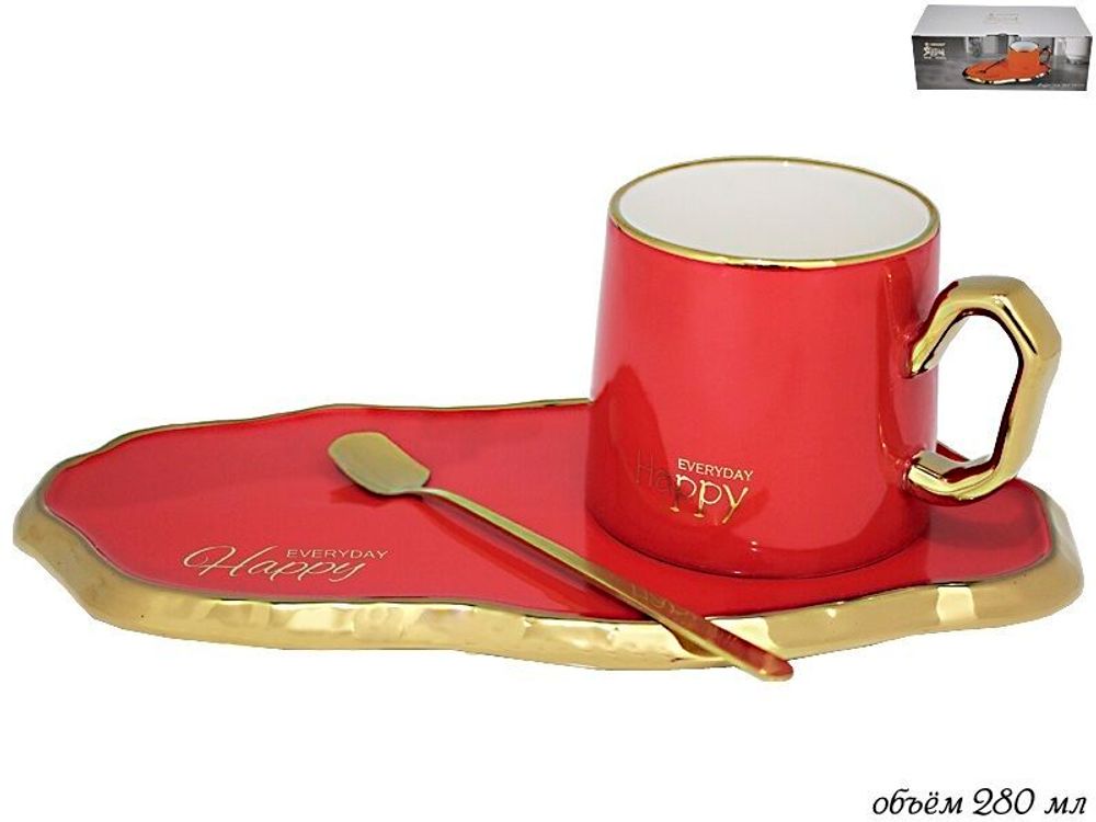 Lenardi 106-081 Чашка 250 мл с блюдцем и ложкой в под.уп.(х24)Фарфор