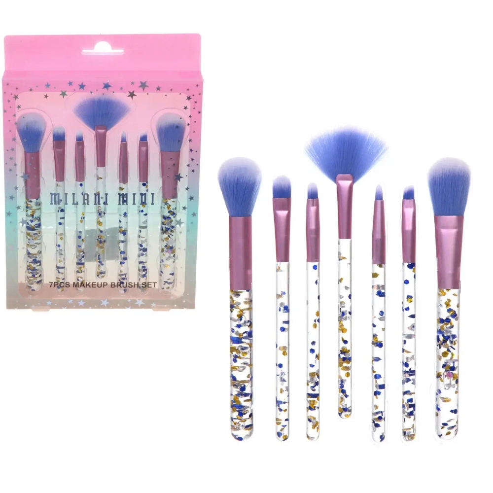 Кисти для макияжа 7шт «ДИ МАРКО», синие блестки, 16*20см/19,5см
