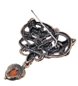AM-4010 Брошь «Ящерки» (латунь, янтарь)