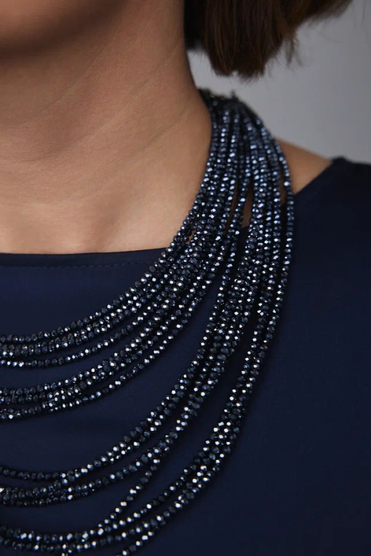 Колье каскад "Венеция"из венецианского стекла бисерной огранки, цвет чернильный