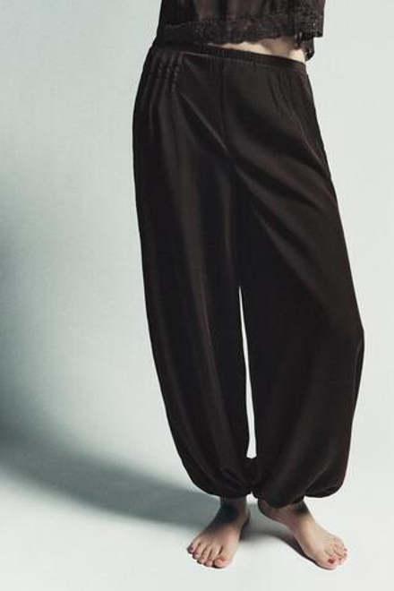 ZARA БРЮКИ-БОМБАШКИ ИЗ 100% ЛИОЦЕЛЛА, КОРИЧНЕВЫЙ