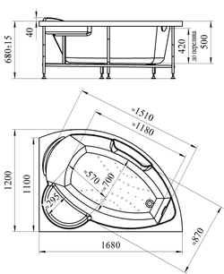 Акриловая ванна Алари 168х120 (правосторонняя), каркас