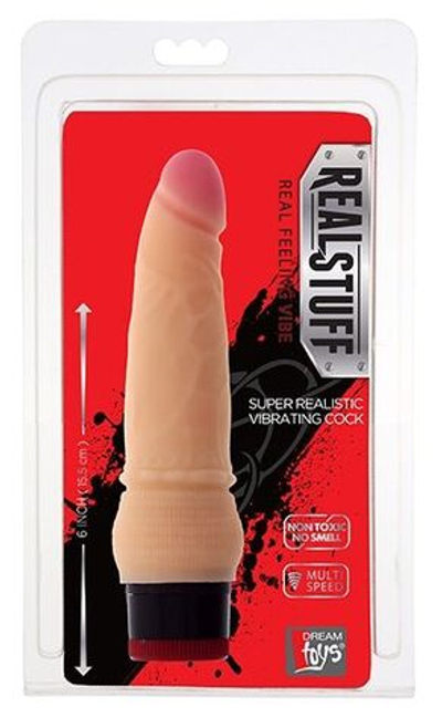 Вибратор-реалистик со встроенным пультом REALSTUFF 6INCH VIBRATOR - 15,5 см. (Цвет: телесный)