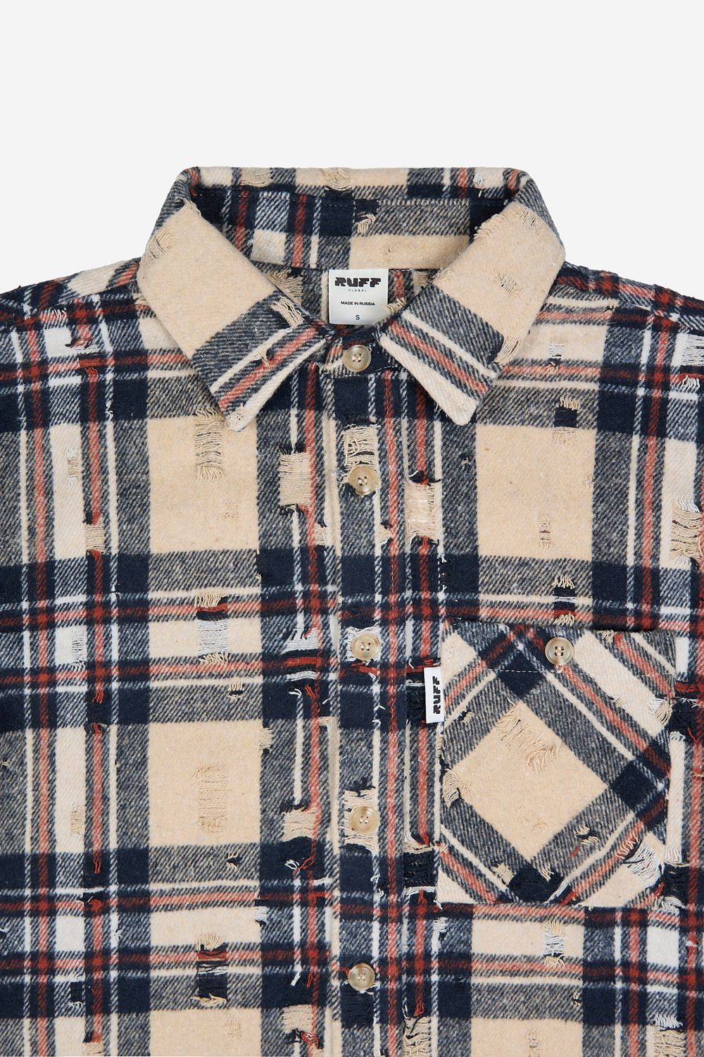 Рубашка  RUFF Global ripped plaid бежевая