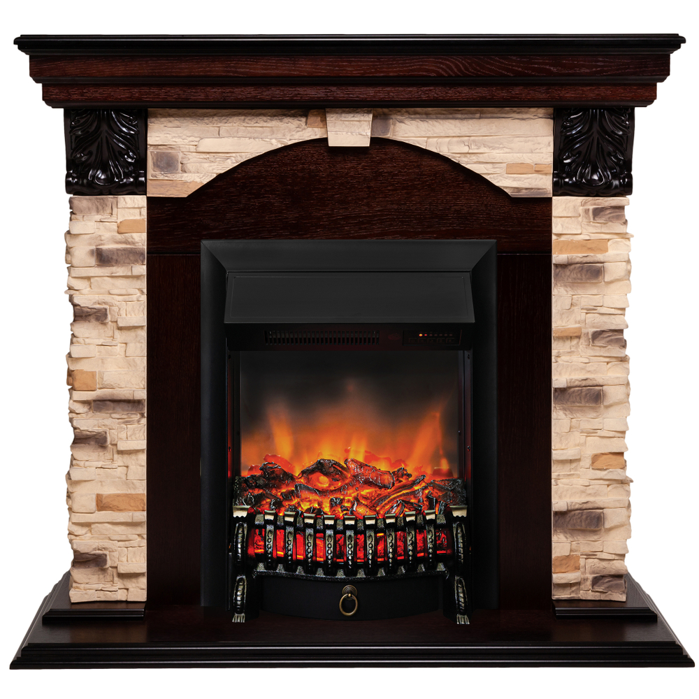 Каминокомплект Real Flame Dublin Corner Rock AO с очагом Fobos Lux Black RC (угловой)