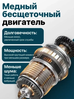 Шуруповерт аккумуляторный бесщеточный ударный дрель DEFL 21В, в кейсе, 2 АКБ 2 а/ч, многофункциональный 60 H/M для сверления, долбления, закручивания, шуруповерт для метала, синий