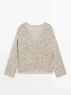 Massimo Dutti Свитер из смесового льна, бежевый
