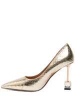 Женские туфли рептилия золотые на каблуке