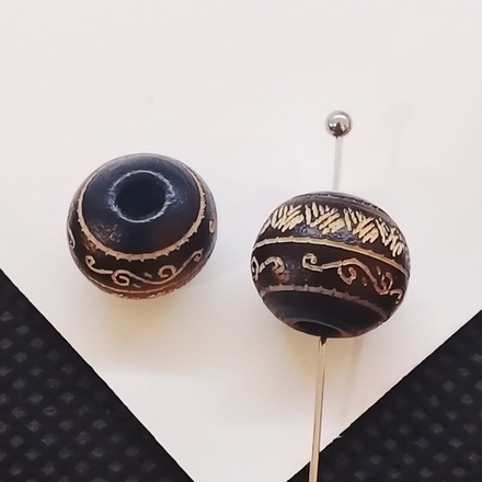 Деревянная бусина с рисунком, шар, 10мм, штучно