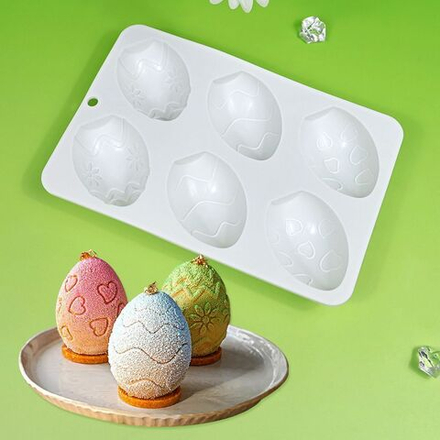 Форма силиконовая для пирожных «Яички с узором» 6 ячеек