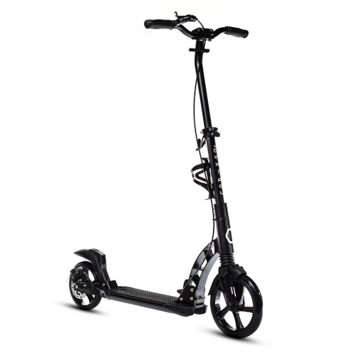 Самокат алюминий ДИСКОВЫЙ ТОРМОЗ, с колеса перед230мм, задний200мм. широк. руль, подш.ABEC-9 до 100кг черный COD-X 5.0