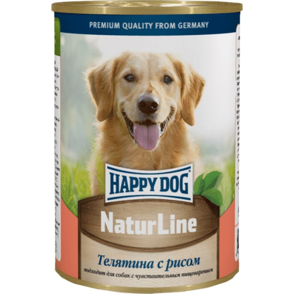 Happy Dog консервы для собак с телятиной и рисом в желе (банка) (Россия) Natur Line
