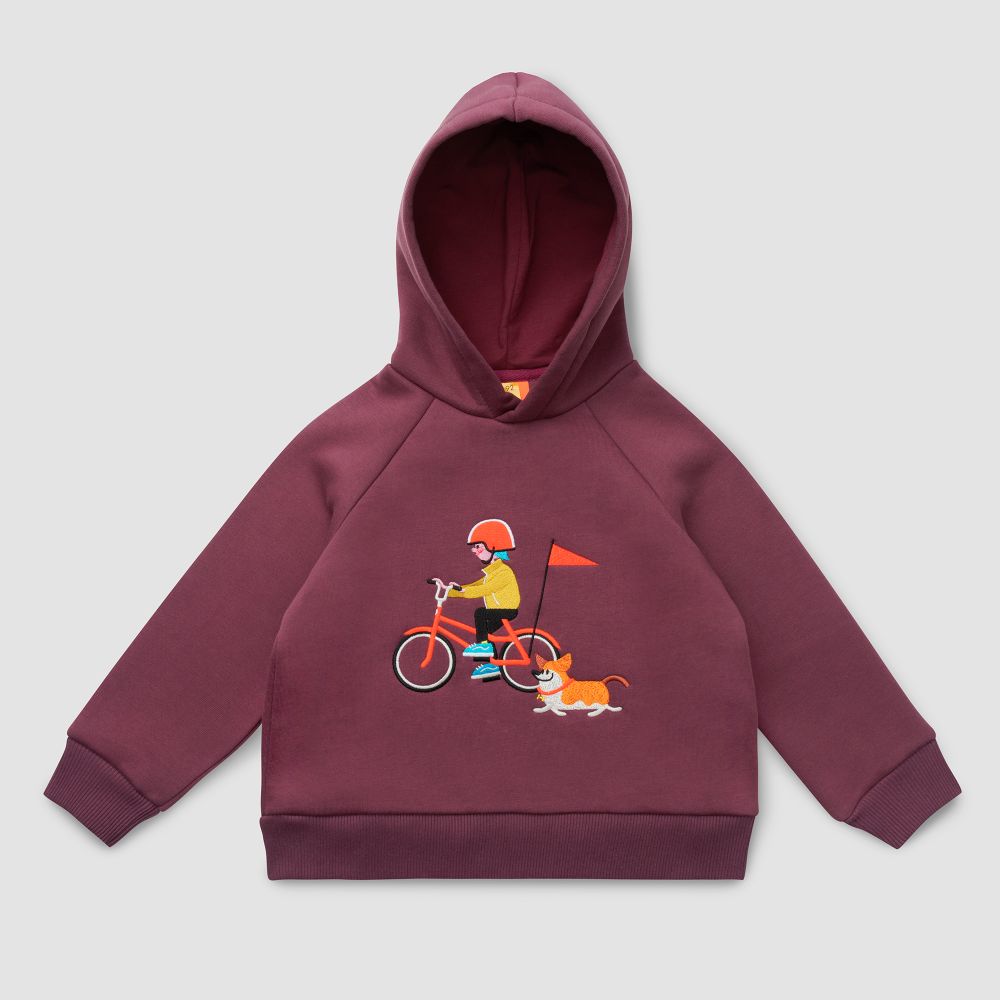 Толстовка с капюшоном "Велосипедист с корги"