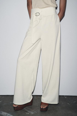 ZARA БРЮКИ С РЕМНЕМ, ЭКРЮ