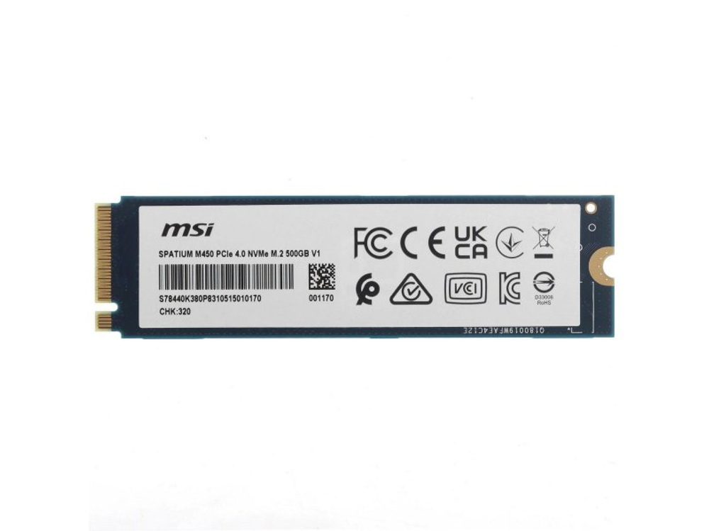 SSD накопитель MSI Spatium M450 M450 V1 500ГБ, M.2 2280, PCIe 4.0 x4, NVMe [S78-440K380-P83]