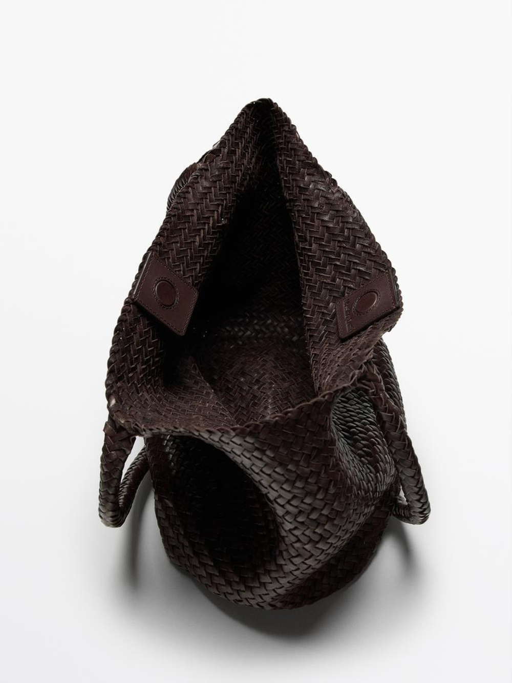 Massimo Dutti Большая плетеная сумка-шопер из кожи наппа, коричневый