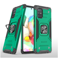 Противоударный чехол Strong Armour Case с кольцом для Samsung Galaxy A71 (Темно-зеленый)