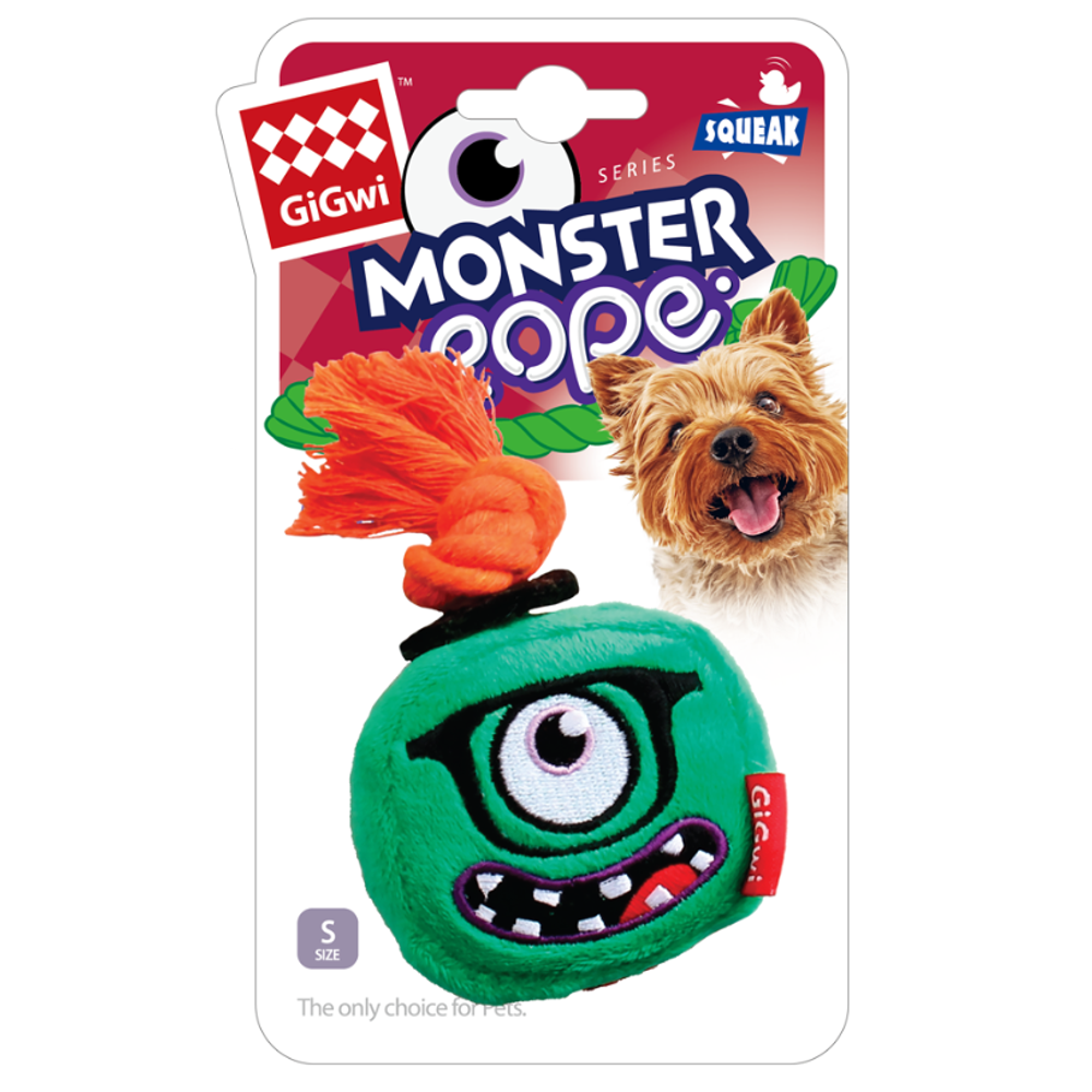 75515 Игрушка для собак монстр с пищалкой и веревкой 8см, серия monster rope