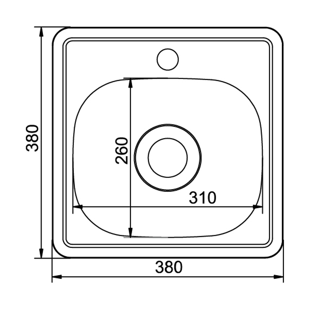 Мойка врез 38х38 (0,6) вып 3 1/2 MIXLINE 15см с сифоном