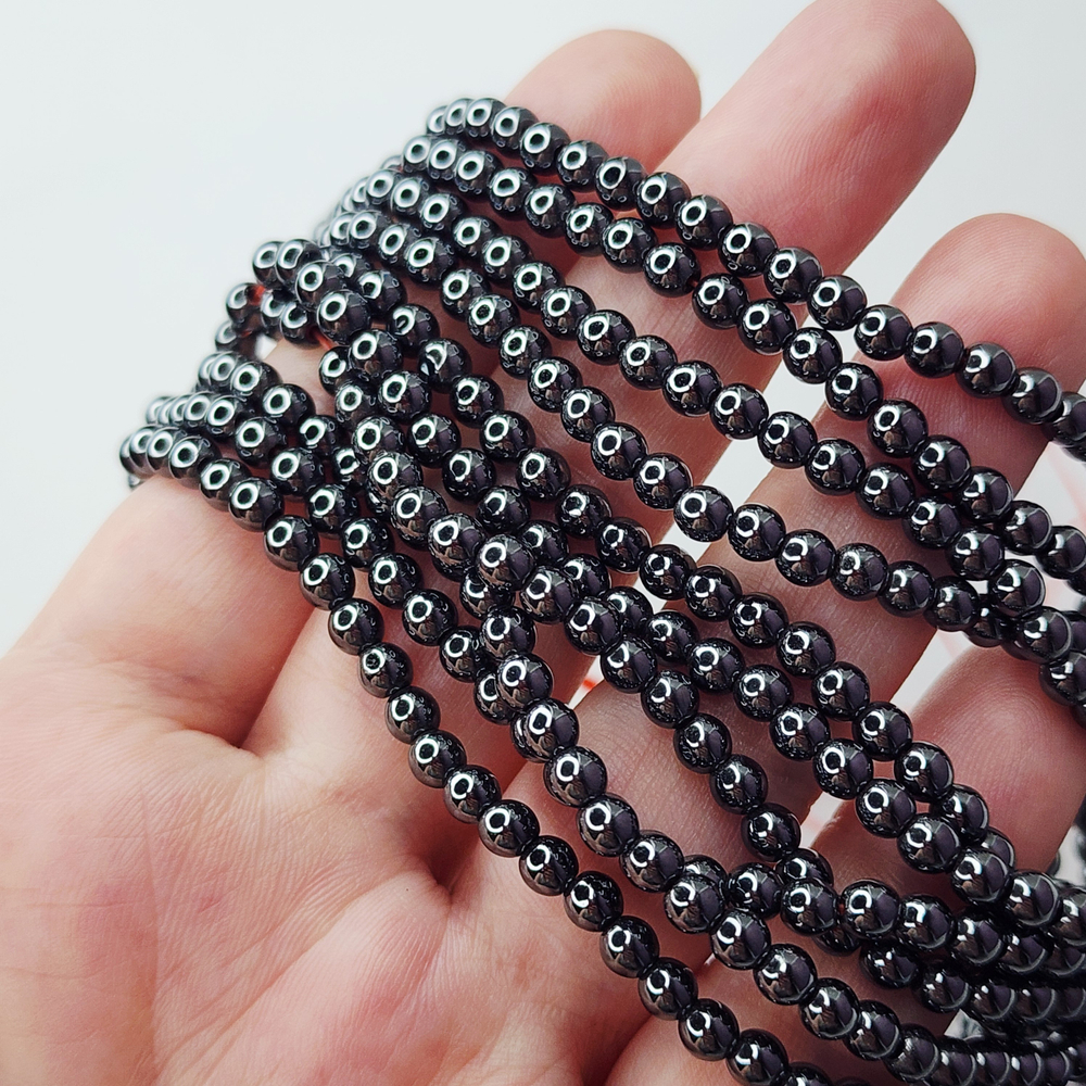 Бусины, гематит, гематин, шарик, р-р 4мм, цена за нить 39 см