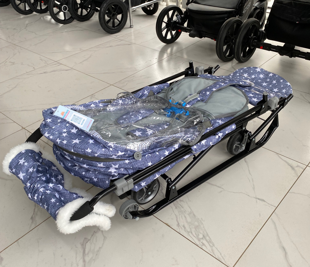 Коляска комбинированная «Наши детки» 6 со звездами джинс (арт. НДТ6/3)