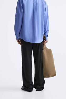 ZARA ЖАККАРДОВЫЕ БРЮКИ СВОБОДНОГО КРОЯ, ЧЕРНЫЙ