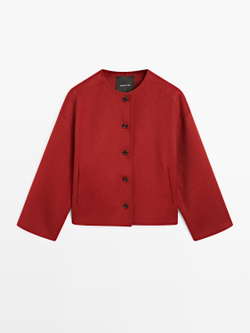 Massimo Dutti Куртка из смесовой шерсти с декоративными швами, красный