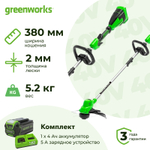 триммер аккумуляторный Greenworks GD40LTK4 40В (1 x 4 Ач, Быстрое ЗУ) захват 380 мм, 5.2 кг, 2112207U4F