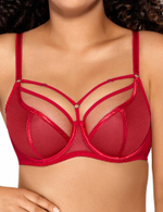 Красный бюстгальтер на косточках plus size с декоративными бретелями (Размер: 100F) (Цвет: красный)