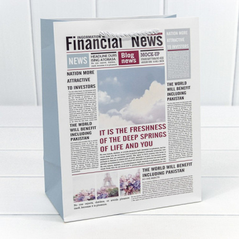 Пакет подарочный 18х23х10см Фигуры и узоры "Газета" (Микс)