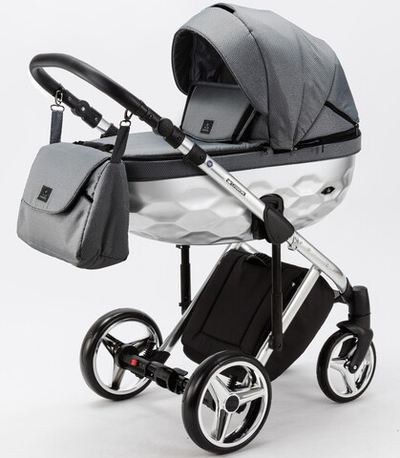 Детская коляска Adamex Chantal Star Collection 2 в 1 STAR002A СЕРЫЙ С СЕРЕБР.ЛЮРЕКСОМ+ХРОМ.РАМА