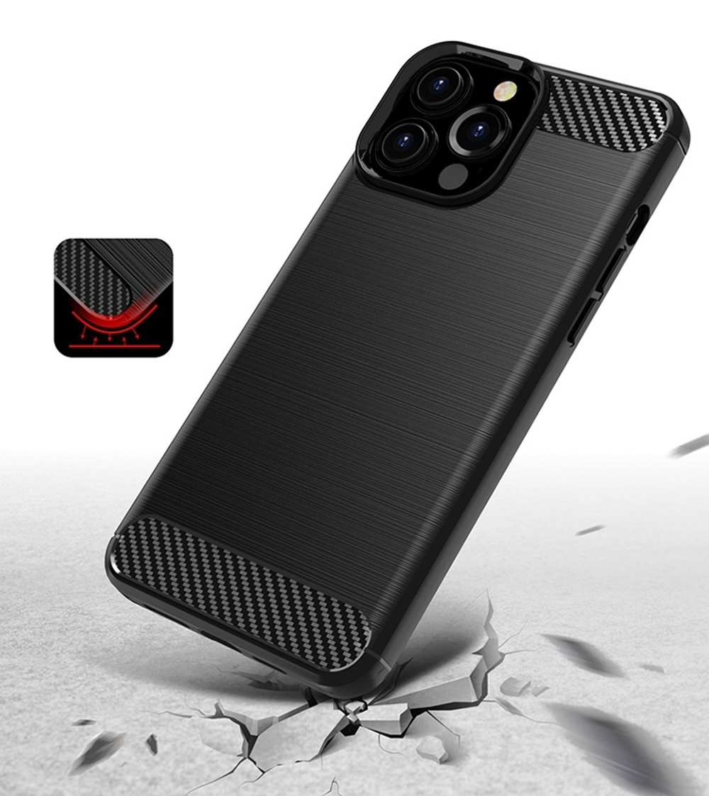 Чехол черного цвета в стиле карбон для телефона iPhone 13 Pro, серии Carbon от Caseport
