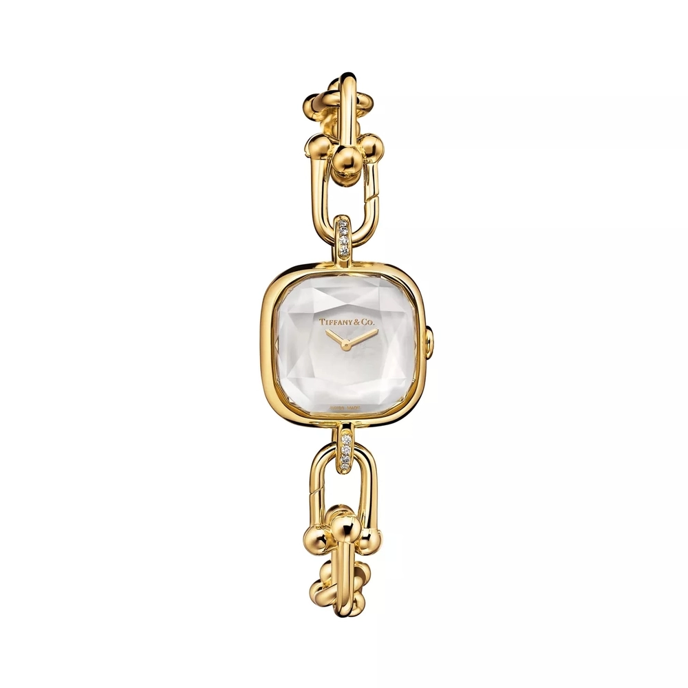 Часы - браслет из жёлтого золота 18k с бриллиантами, Tiffany ⚜️Hard Wear watch pearl