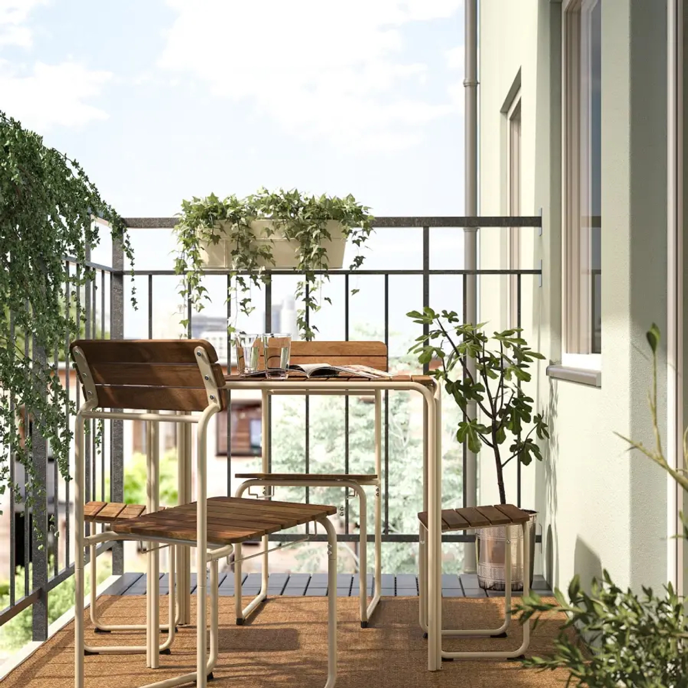 Стол + 2 стула + табурета - FURUÖN / FURUОN IKEA/ ФУРУОН  ИКЕА, 56х75 см, коричневый/черный