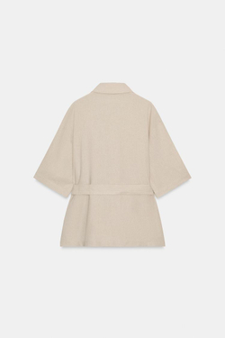 ZARA КУРТКА-САФАРИ ИЗ ЛЬНА С РЕМНЕМ, СВЕТЛО-БЕЖЕВЫЙ