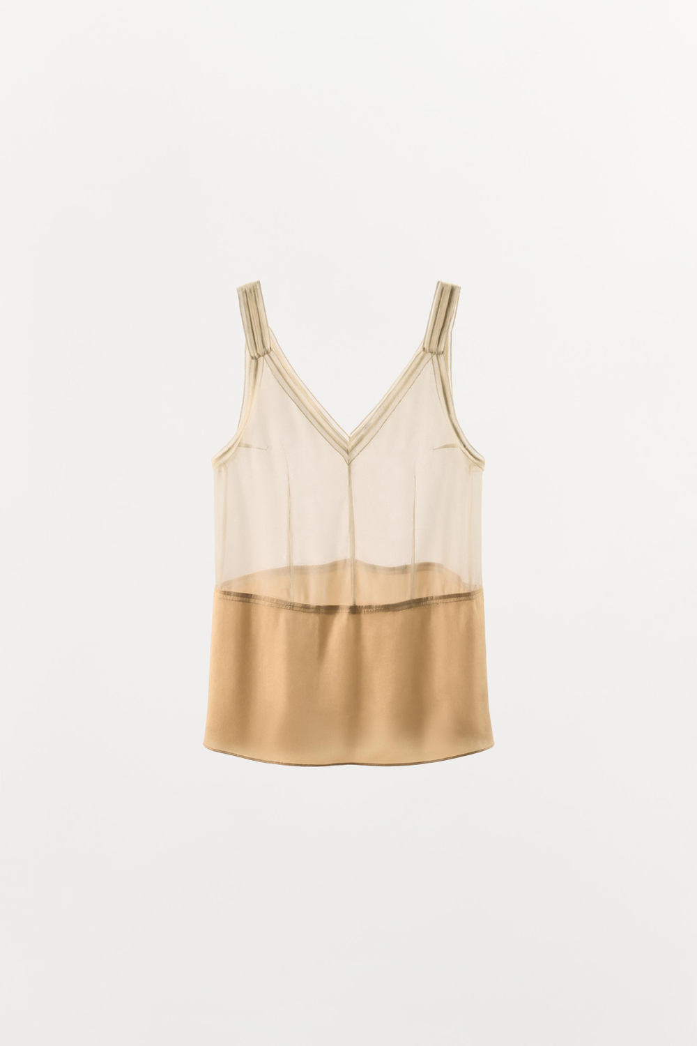 ZARA ТОП ИЗ 100% ШЕЛКА НА БРЕТЕЛЯХ, ЭКРЮ