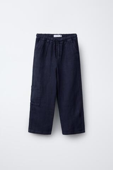 ZARA ЛЬНЯНЫЕ БРЮКИ ПРЯМОГО КРОЯ, ИНДИГО