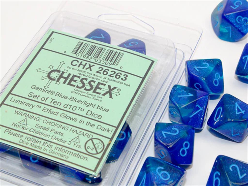 Chessex 10-D10 set Gemini Luminary Blue / Light Blue
