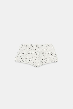 ZARA МИНИ-ШОРТЫ В ГОРОШЕК С ВОЛАНАМИ, ЭКРЮ/ЧЕРНЫЙ