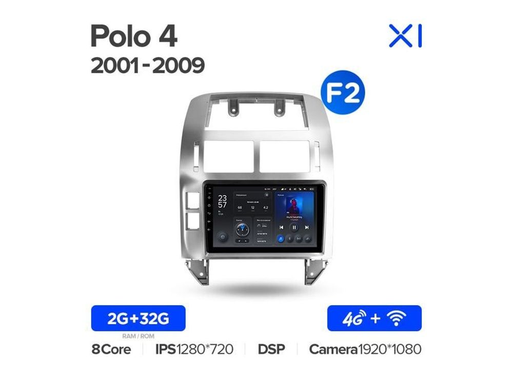 Магнитола Teyes X1 2-32 Wi-Fi + 4G Volkswagen Polo Mk4 IV 4 2001 — 2009 9.0&quot; (F2)