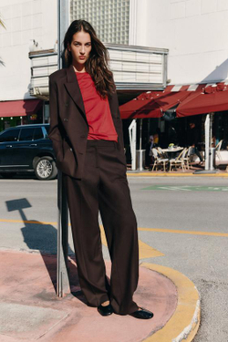 ZARA ПРЯМЫЕ БРЮКИ С ЗАЩИПАМИ, КОРИЧНЕВЫЙ