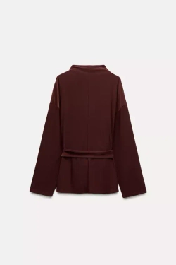 ZARA ТОП С ДРАПИРОВКОЙ И ПОЯСОМ, ГРАНАТОВЫЙ