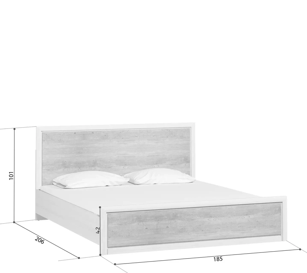 Двуспальная кровать коллекции Коен ясень снежный/сосна натуральная
