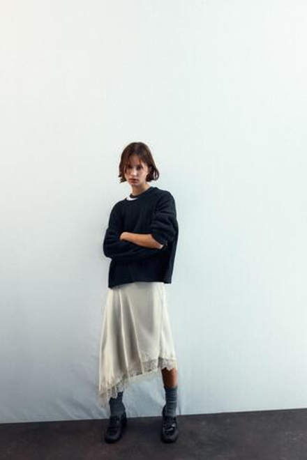 ZARA СВИТЕР С УЗОРОМ «КОСЫ», МОРСКОЙ СИНИЙ