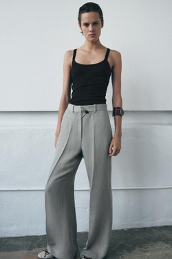 ZARA РАСКЛЕШЕННЫЕ БРЮКИ СТРУКТУРНЫЕ ZW COLLECTION, СЕРЫЙ