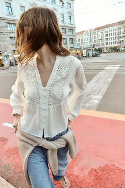 ZARA БЛУЗА С ВЫШИВКОЙ, БЕЛЫЙ