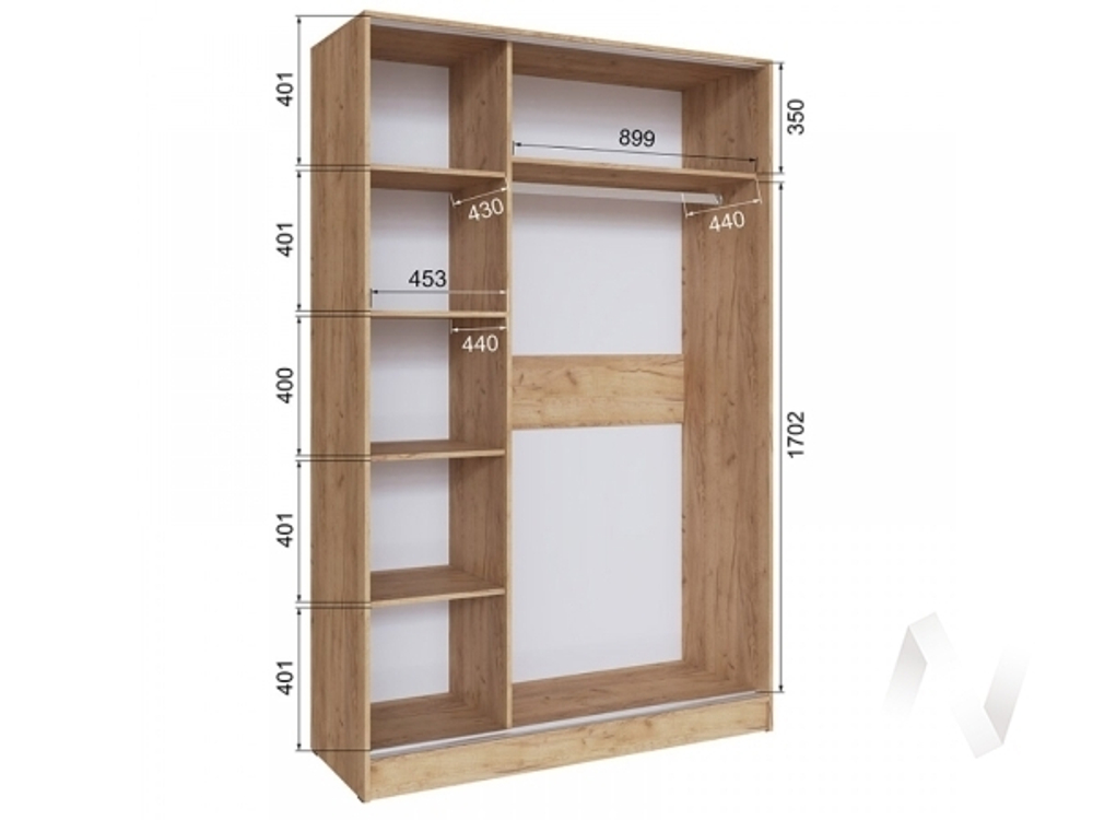 Шкаф-купе Стиль-2 1400 (дуб крафт золотой/кашемир)