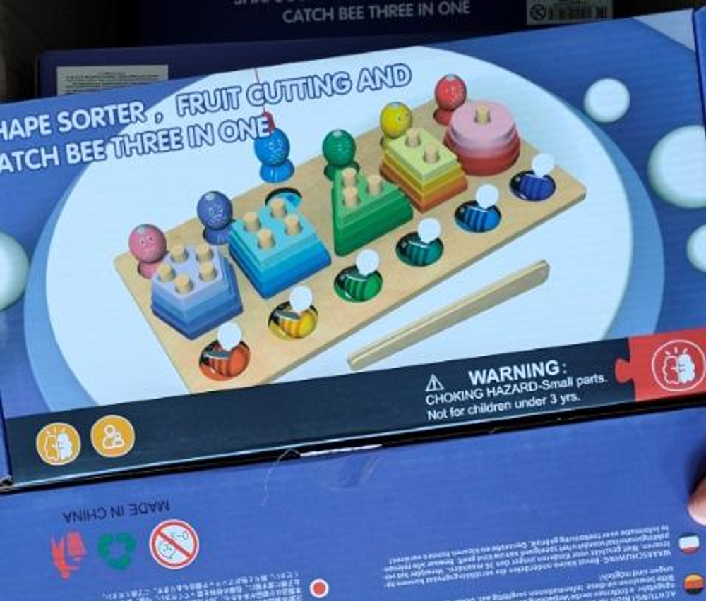 Развивающая игрушка 3 в 1 деревянная (2 вида сортер, рыбалка), коробка C-41640