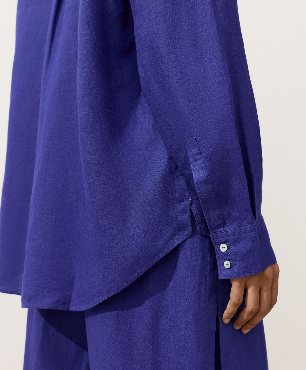 Oysho Рубашка свободного кроя из 100%-го льна, кобальтовый